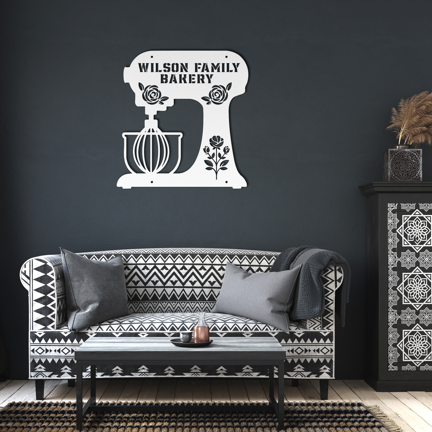 Personalized Metal Wall Art, Stand Mixer with Flowers