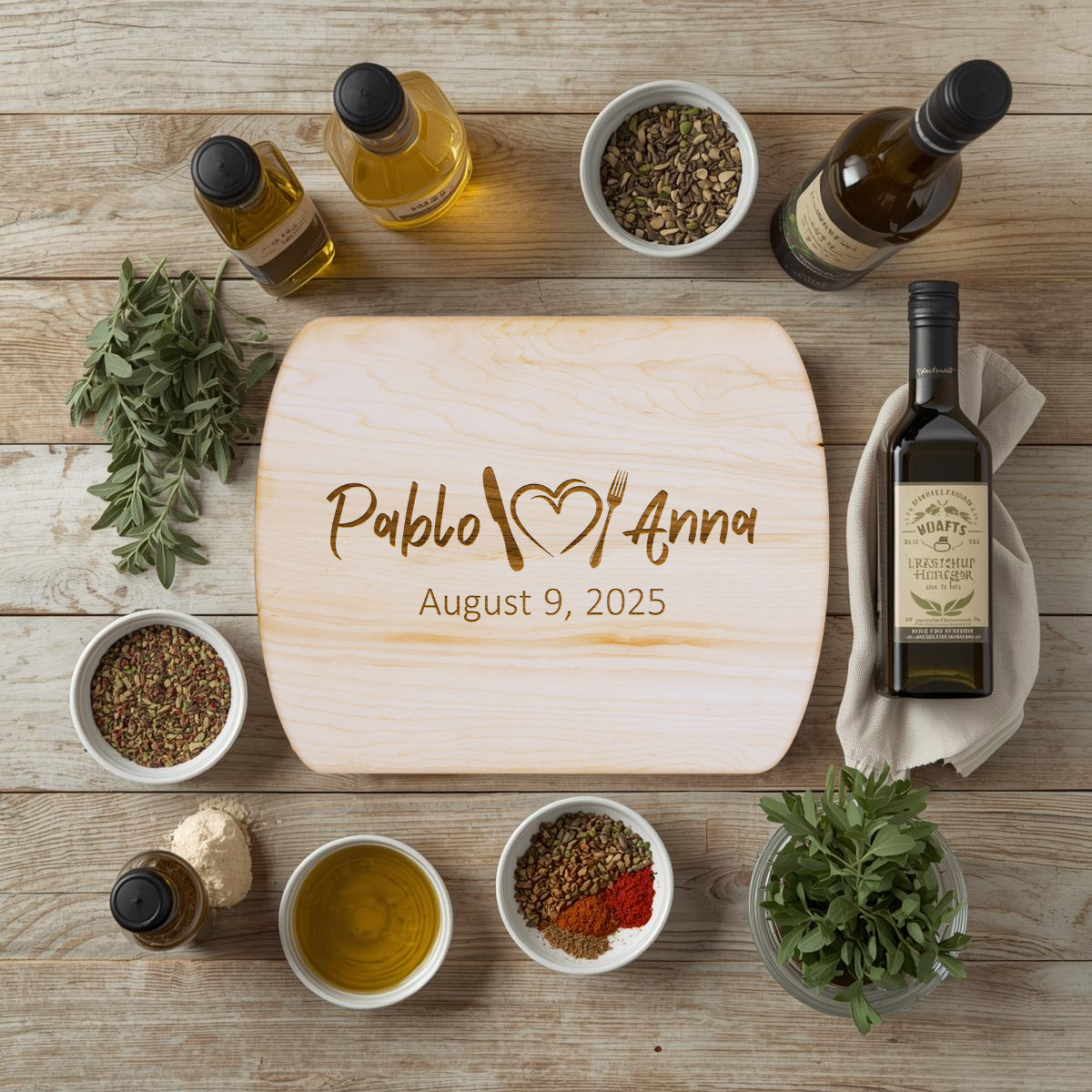 Custom Name Hardwood Cutting Board – Couple’s Kitchen Décor, Anniversary Gift