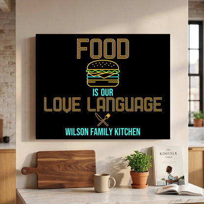 Personalized Neon Kitchen Canvas Wall Art, Foodie Gift, Restaurant Wall Decor
