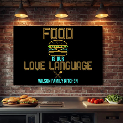 Personalized Neon Kitchen Canvas Wall Art, Foodie Gift, Restaurant Wall Decor