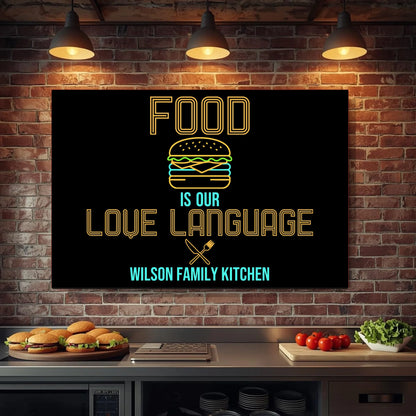 Personalized Neon Kitchen Canvas Wall Art, Foodie Gift, Restaurant Wall Decor