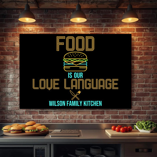 Personalized Neon Kitchen Canvas Wall Art, Foodie Gift, Restaurant Wall Decor