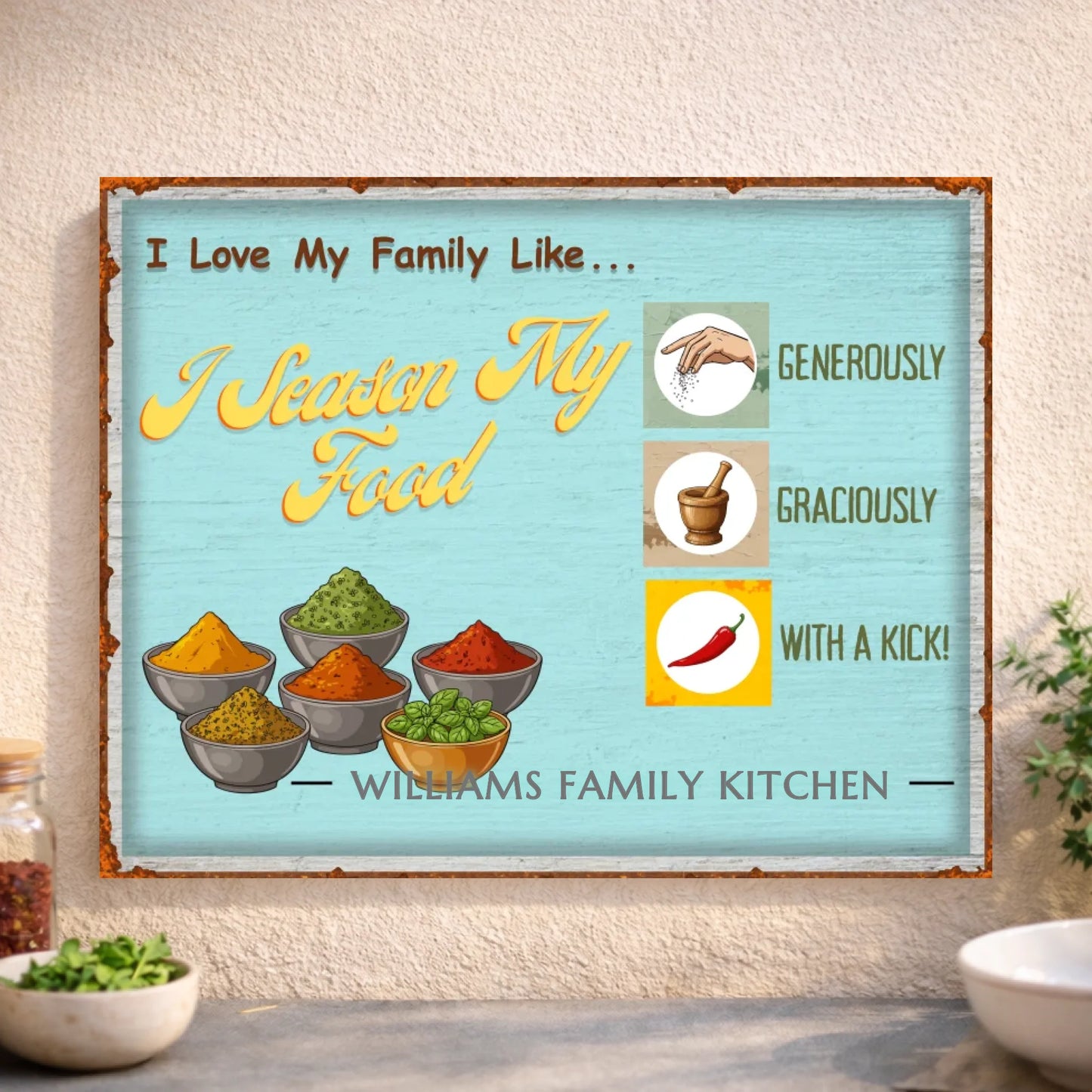 Personalized Family Kitchen Spiced Wall Art - Gift for Cooks