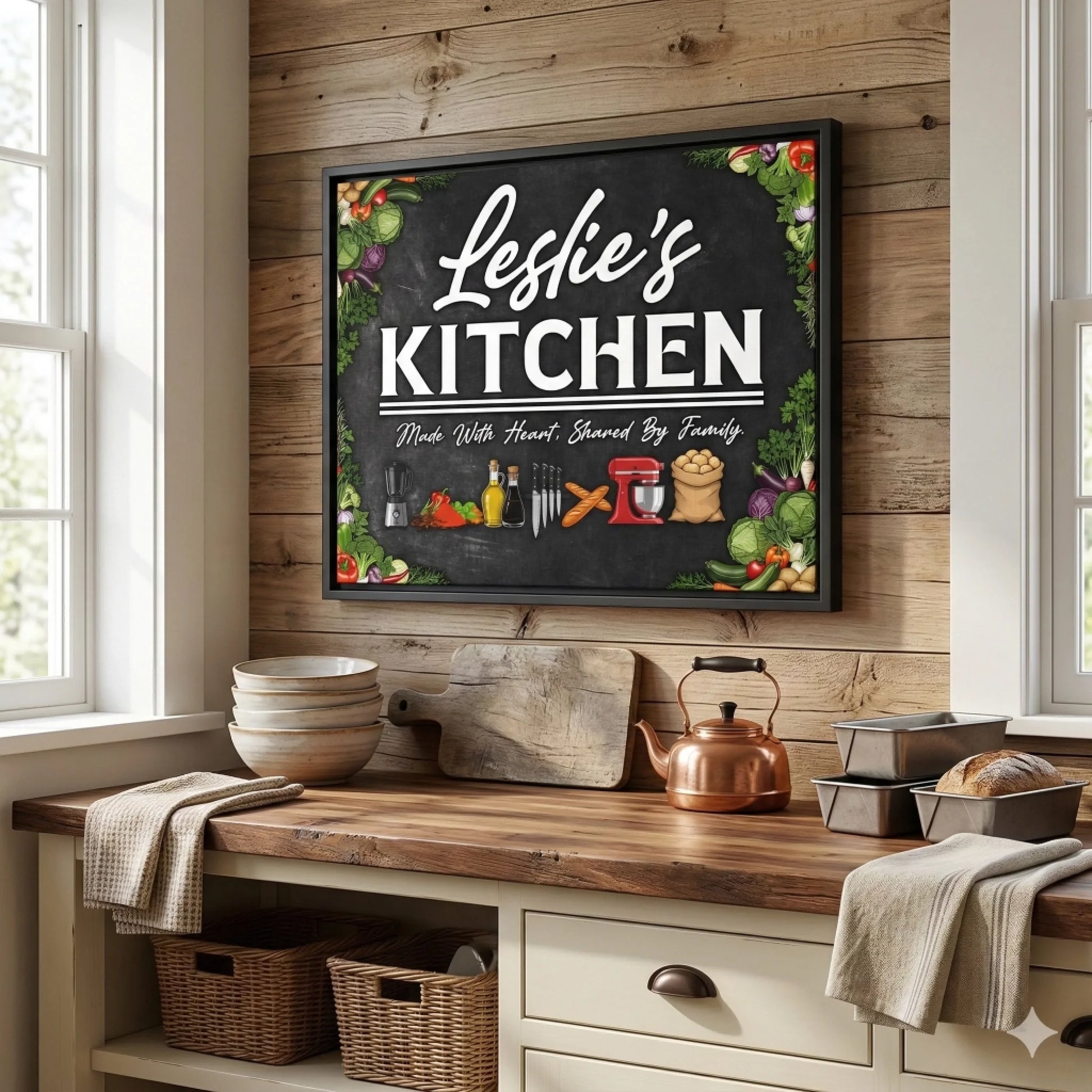 Leslie's Kitchen Black Frame Farmhouse Mockup
