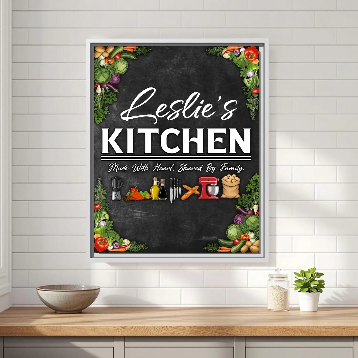 Leslie's Kitchen White Vertical 11x14 Framed Mockup