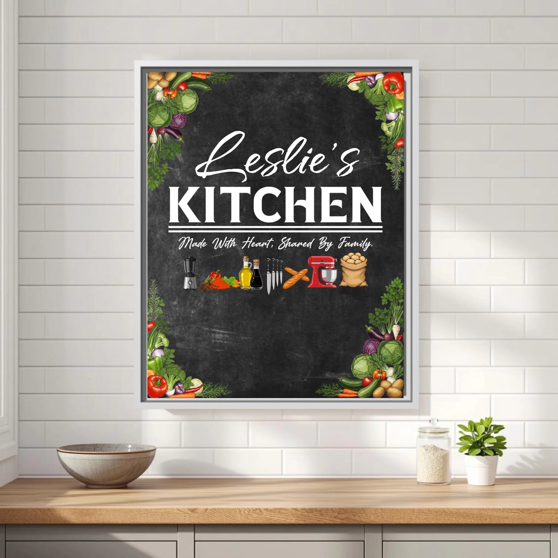 Leslie's Kitchen White Vertical 11x14 Framed Mockup