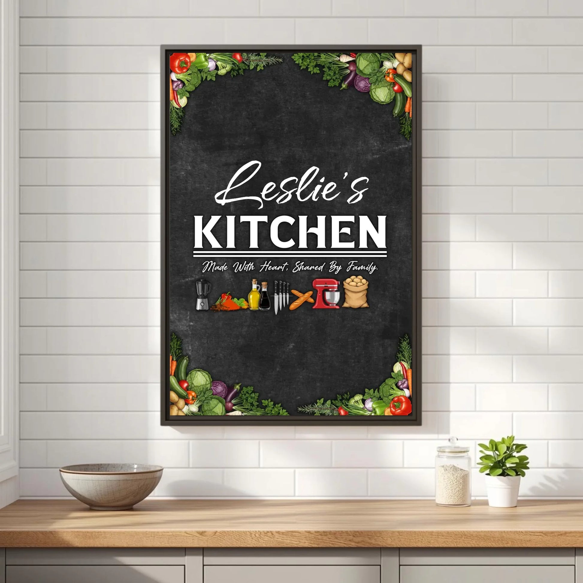 Leslie's Kitchen Espresso Vertical 20x30 Framed Mockup