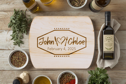 Custom Name Hardwood Cutting Board – Couple’s Kitchen Décor, Anniversary Gift