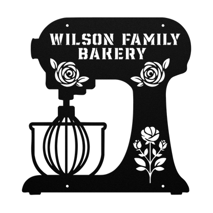 Personalized Metal Wall Art, Stand Mixer with Flowers