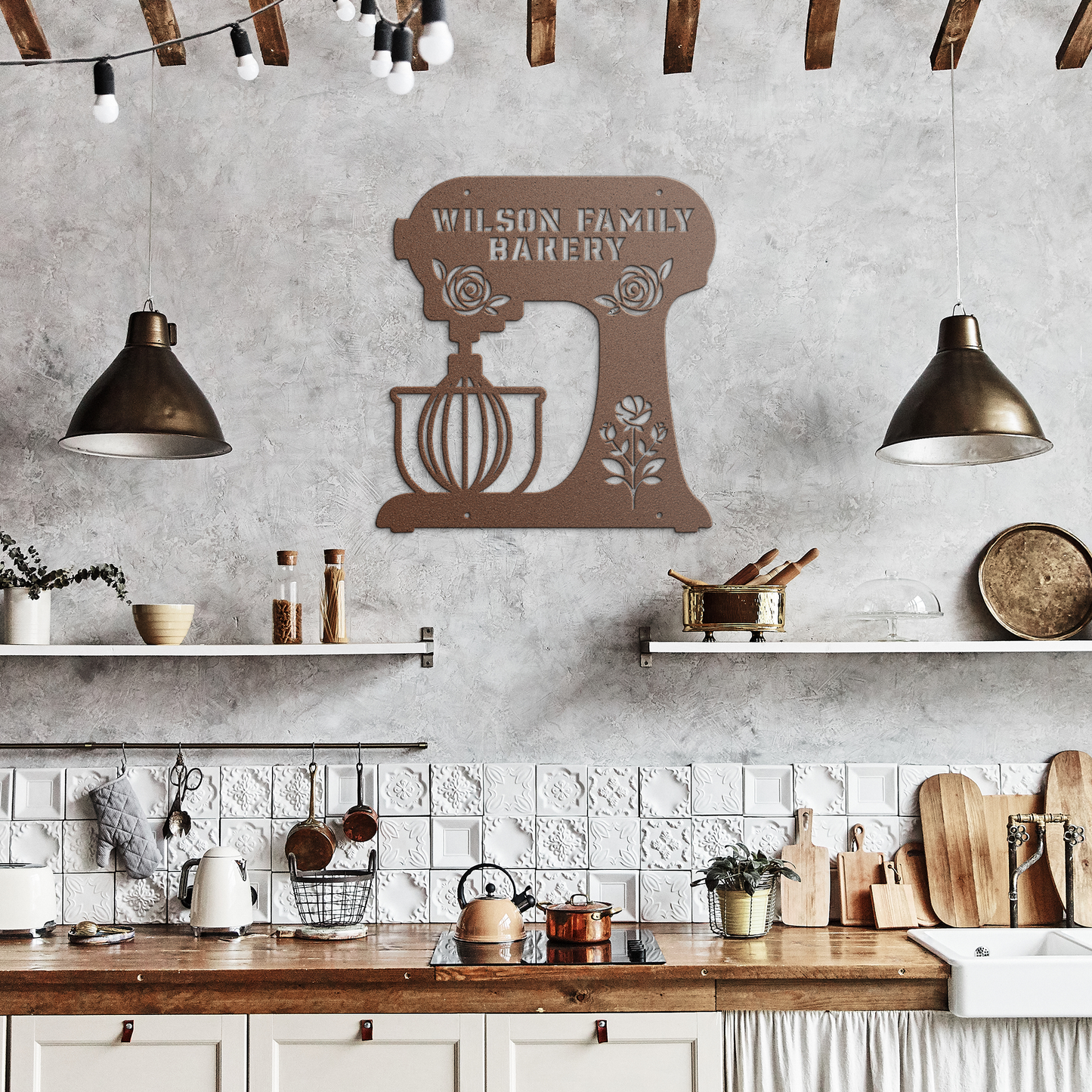 Personalized Metal Wall Art, Stand Mixer with Flowers