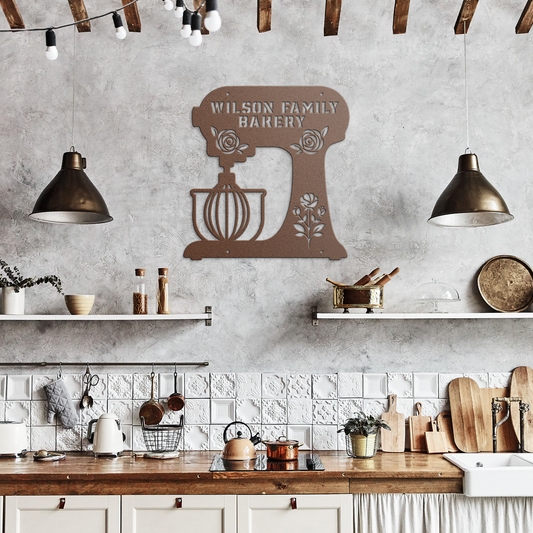 Personalized Metal Wall Art, Stand Mixer with Flowers