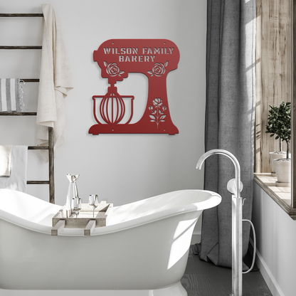 Personalized Metal Wall Art, Stand Mixer with Flowers