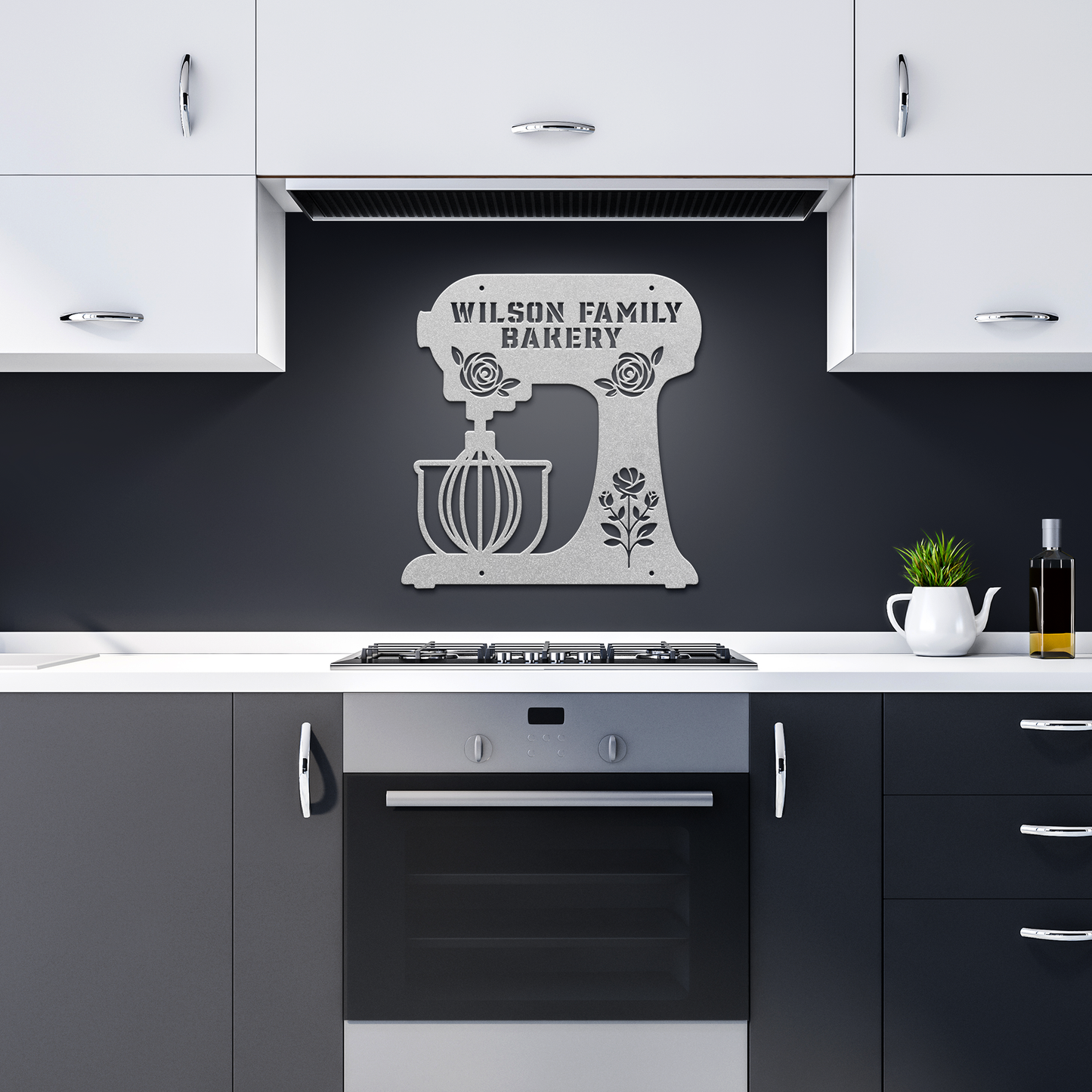Personalized Metal Wall Art, Stand Mixer with Flowers