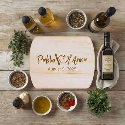Custom Name Hardwood Cutting Board – Couple’s Kitchen Décor, Anniversary Gift