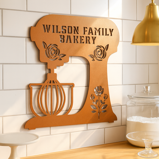 Personalized Metal Wall Art, Stand Mixer with Flowers